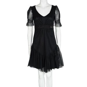 VTG John Galliano Black Tulle Mini Dress V-Neck Goth Fairy y2K Sheer Mess Dior